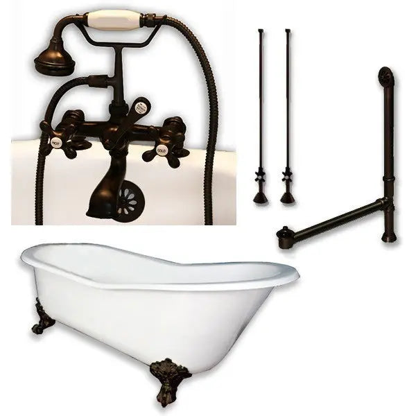 Cambridge Plumbing Cast Iron Slipper Clawfoot Tub 67" X 30" with 7" Deck Mount Faucet Drillings and Complete Plumbing Package