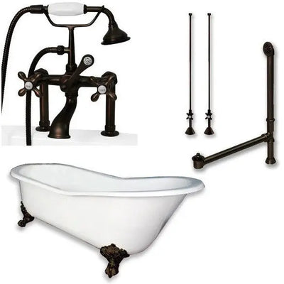 Cambridge Plumbing Cast Iron Slipper Clawfoot Tub 67" by 30" with 7" Deck Mount Faucet Drillings and Faucet Great Plumbing Package Deck Mount Risers