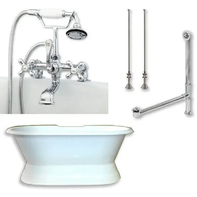 Cambridge Plumbing DES-PED-463D-2-PKG Cast Iron Double Ended Slipper Tub 71" X 30" with 7" Deck Mount Faucet Drillings and Complete Plumbing Package