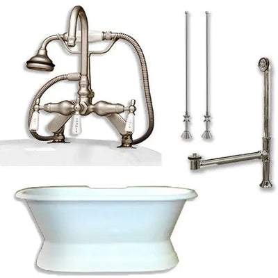 Cambridge Plumbing DES-PED-684D-PKG Cast Iron Double Ended Slipper Tub 71" X 30" with 7" Deck Mount Faucet Drillings and Faucet Plumbing Package