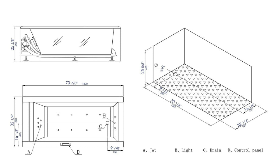 EAGO AM152ETL-5 5 ft Clear Rectangular Acrylic Whirlpool Bathtub