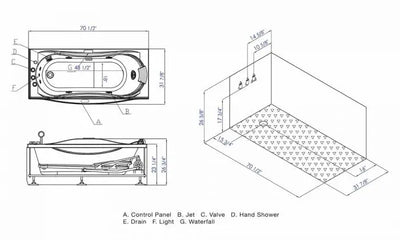 EAGO AM189ETL-L 6 ft Left Drain Acrylic White Whirlpool Bathtub with Fixtures