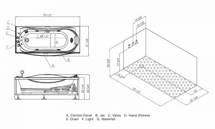 EAGO AM189ETL-L 6 ft Left Drain Acrylic White Whirlpool Bathtub with Fixtures