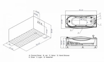 EAGO AM189ETL-R 6 ft Right Drain Acrylic White Whirlpool Bathtub with Fixtures