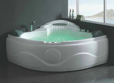 EAGO AM505ETL 61'' 2 Person 14 Jets Corner Waterfall White Whirlpool Bathtub