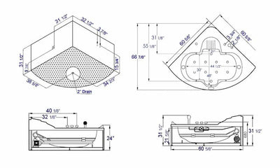 EAGO AM505ETL 61'' 2 Person 14 Jets Corner Waterfall White Whirlpool Bathtub