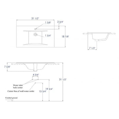 EAGO BB127 White Ceramic 32"X19" Rectangular Drop In Sink