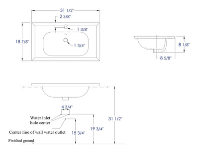 EAGO BH003 White Ceramic 32"x19" Rectangular Drop In Sink