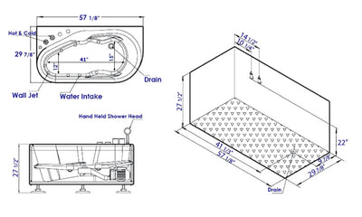 EAGO AM175-R 57'' White Acrylic Corner Jetted Whirlpool Bathtub W/ Fixtures