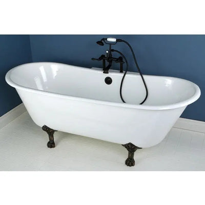 Kingston Brass Aqua Eden 67" Cast Iron Double Slipper Clawfoot Freestanding Bathtub