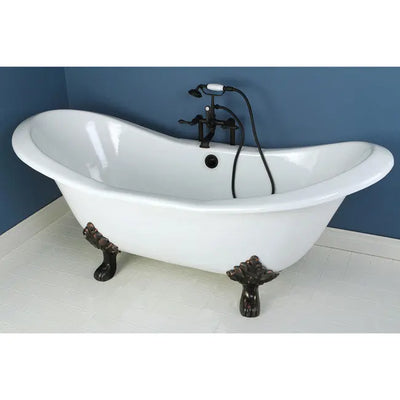 Kingston Brass Aqua Eden 72" Cast Iron Double Slipper Clawfoot Freestanding Bathtub