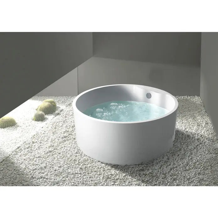 Kingston Brass Aqua Eden VTRO535323 53" Round Acrylic Freestanding Tub with Drain, Glossy White Kingston Brass