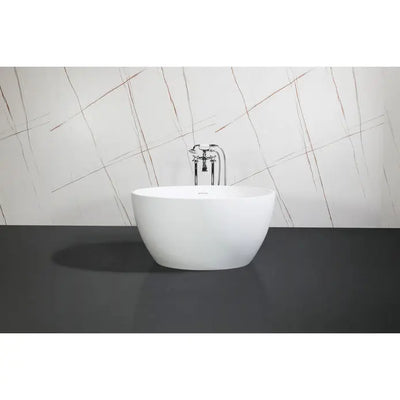 Kingston Brass Arcticstone VRTRO454523 46" Round Solid Surface White Stone Freestanding Tub with Drain, Matte White Kingston Brass