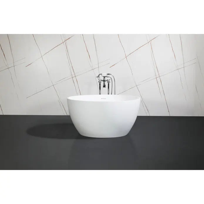 Kingston Brass Arcticstone VRTRO454523 46" Round Solid Surface White Stone Freestanding Tub with Drain, Matte White