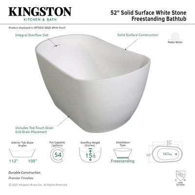 Arcticstone 52-Inch Slipper Solid Surface Freestanding Tub with Drain, Glossy White/Matte White - VRTSS513026 Kingston Brass