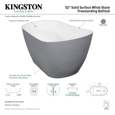 Arcticstone 52-Inch Slipper Solid Surface Freestanding Tub with Drain, Glossy White/Matte Gray - VRTSS513026WG Kingston Brass