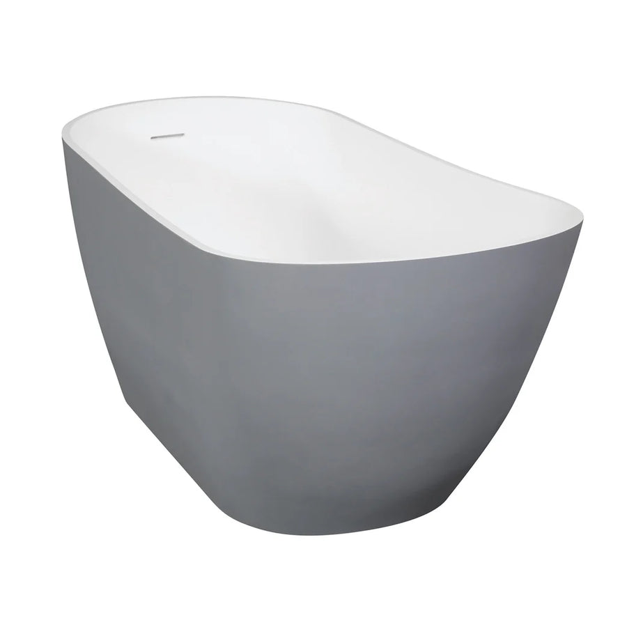 Arcticstone 52-Inch Slipper Solid Surface Freestanding Tub with Drain, Glossy White/Matte Gray - VRTSS513026WG