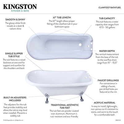 Kingston Brass Aqua Eden VT7DE672826WAC 67" Acrylic Single Slipper Clawfoot Tub Kingston Brass