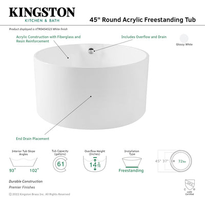 Kingston Brass Aqua Eden VTRO454523 45" Round Acrylic Freestanding Tub Kingston Brass