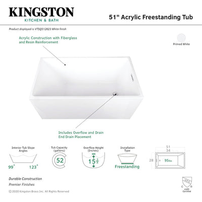 Kingston Brass Aqua Eden VTSQ512823 51" Modern Freestanding Acrylic Bathtub Kingston Brass