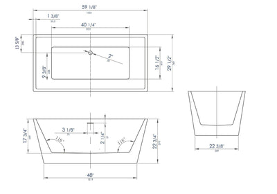 ALFI brand AB8834 59" Black & White Rectangular Acrylic Soaking Bathtub Alfi Trade Inc