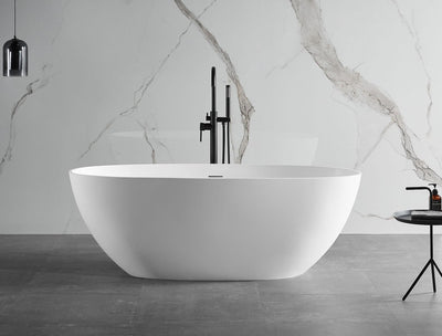 ALFI brand AB9975 59" White Oval Solid Surface Resin Soaking Bathtub Alfi Trade Inc