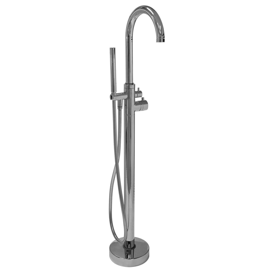 Barclay Products 7913-BN Burney Thermostatic Freestanding Tub Filler – 45-1/2″ Brushed Nickel in White Background