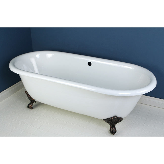 Kingston Brass Aqua Eden 66" Cast Iron Double Ended Clawfoot Bathtub Oil Rubbed Bronze Front View White Background